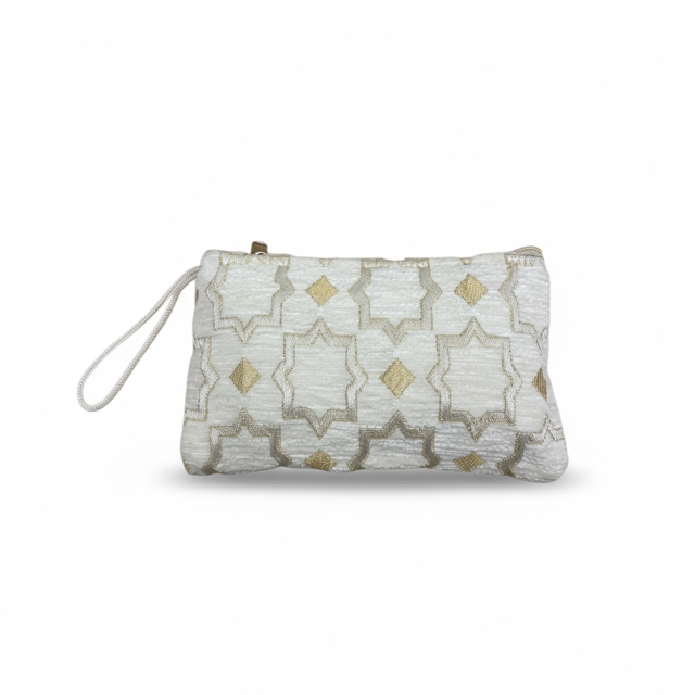 One Earth Brocade White Pouch, Handmade Morocco, 2 Sizes