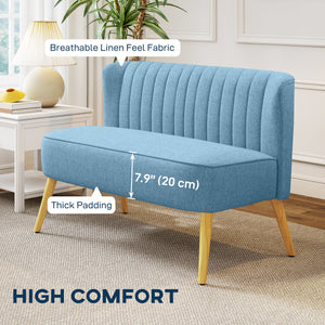 2 Seat Sofa, Upholstered Loveseat Sofa with Rubber Wood Legs, Blue