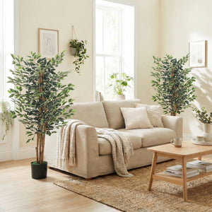 Artificial Tree, Fake Ficus Tree with Leaves, Faux Plant in Nursery Pot for Indoor Decoration