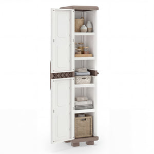 Plastic Kitchen Pantry with 4 Adjustable Shelves and Single Door for Living Room and Kitchen-Beige