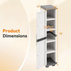 Plastic Kitchen Pantry with 4 Adjustable Shelves and Single Door for Living Room and Kitchen-Gray view 5