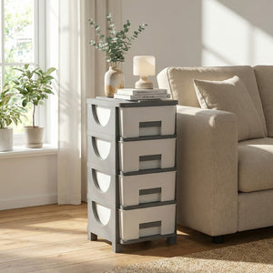 Plastic Storage Organizer with Compact Drawer Cabinet Side Table for Bedroom-Gray view 2