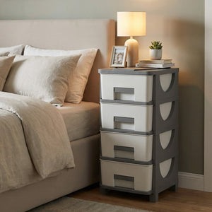 Plastic Storage Organizer with Compact Drawer Cabinet Side Table for Bedroom-Gray view 3