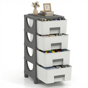 Plastic Storage Organizer with Compact Drawer Cabinet Side Table for Bedroom-Gray