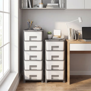 Plastic Storage Organizer with Compact Drawer Cabinet Side Table for Bedroom-Gray view 6