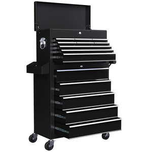 14 Drawer Rolling Tool Chest, Lockable Tool Storage Cabinet with Detachable Top Toolbox, Protective Liner