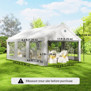 20' x 13' Party Tent, Heavy Duty Gazebo Canopy with Windows, Outdoor Party Wedding Tent with 4 Removable Sidewalls White