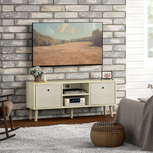 Modern TV Stand Cabinet with Foldable Drawers and Shelves for Living Room, Bedroom, White