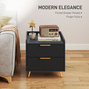 Bedside Table, Nightstand with 2 Drawers, Side End Table with Metal Legs for Bedroom, Black – view 2