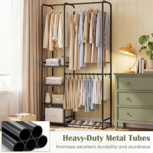 Portable Closet with Pants Hangers and 2 Hanging Rods and 4 Storage Shelves-Black view 8