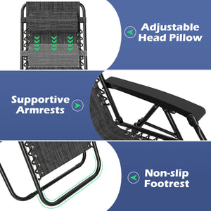 Portable Zero Gravity Chairs with Cup Holder Trays and Backrest-Gray view 7