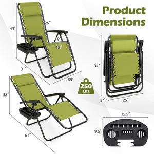 Portable Zero Gravity Chairs with Cup Holder Trays and Backrest-Green view 5