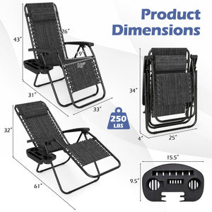 Portable Zero Gravity Chairs with Cup Holder Trays and Backrest Set of 2-Gray view 5
