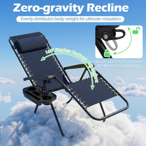 Portable Zero Gravity Chairs with Cup Holder Trays and Backrest Set of 2-Navy view 6