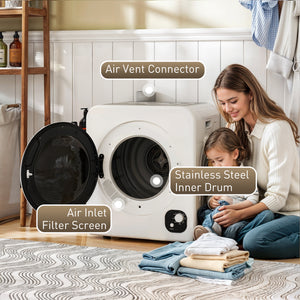 Compact Laundry Dryer, 1300W Portable Clothes Dryer with 4 Drying Modes, Stainless Steel Tub, White
