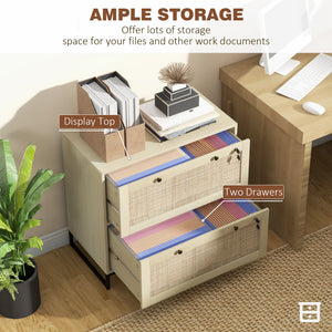 2-Drawer Filing Cabinet with Lock, Rattan File Cabinet with Adjustable Hanging Bar, Natural – view 3