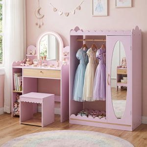 Pretend Makeup Dressing Table Set with 2 Small Shelves and Compartments-Pink view 6