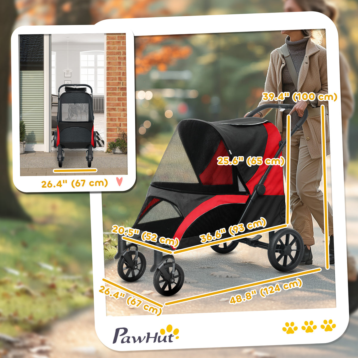 Foldable Pet Stroller for Medium Dogs with Four Big Wheels, Shock-Absorbing Frame, Safety Leashes, Brakes – view 2