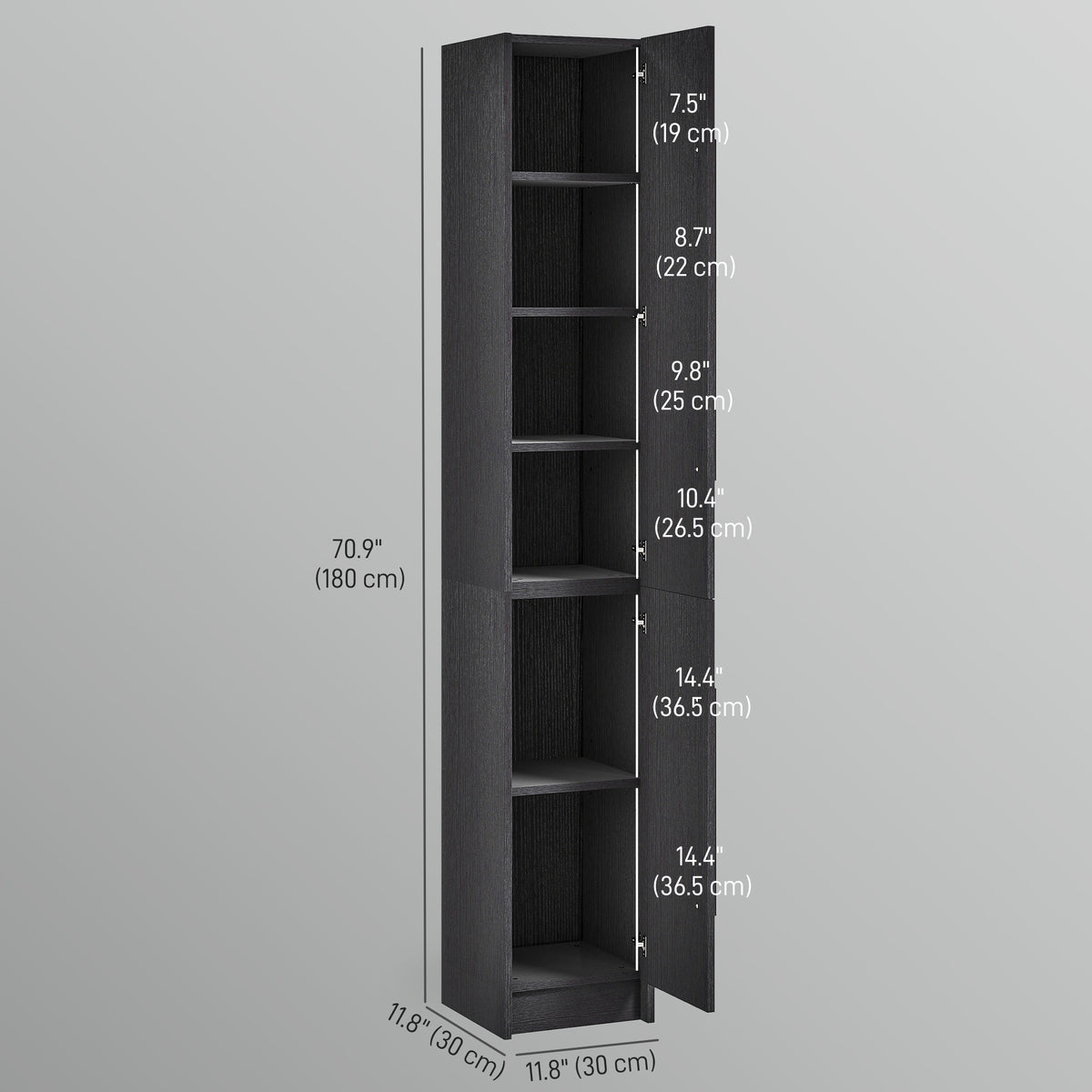 Freestanding Tall Bathroom Storage Cabinet with Adjustable Shelves, Bathroom Organizer, Black Wood Grain