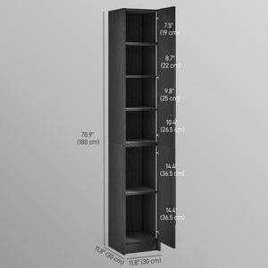 Freestanding Tall Bathroom Storage Cabinet with Adjustable Shelves, Bathroom Organizer, Black Wood Grain