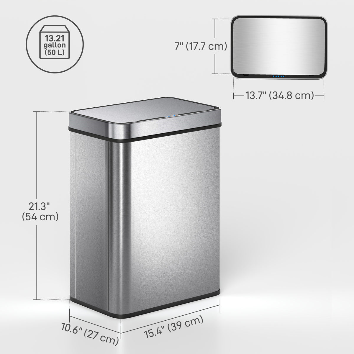 13.2 Gallon Sensor Can, Automatic Garbage Can with Soft-Close Lid, Fingerprint-Proof Stainless Steel, Silver – view 2