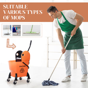 6.9 Gal/26L Mop Bucket, Mop Bucket with Wringer, Wheels and Handle, Orange