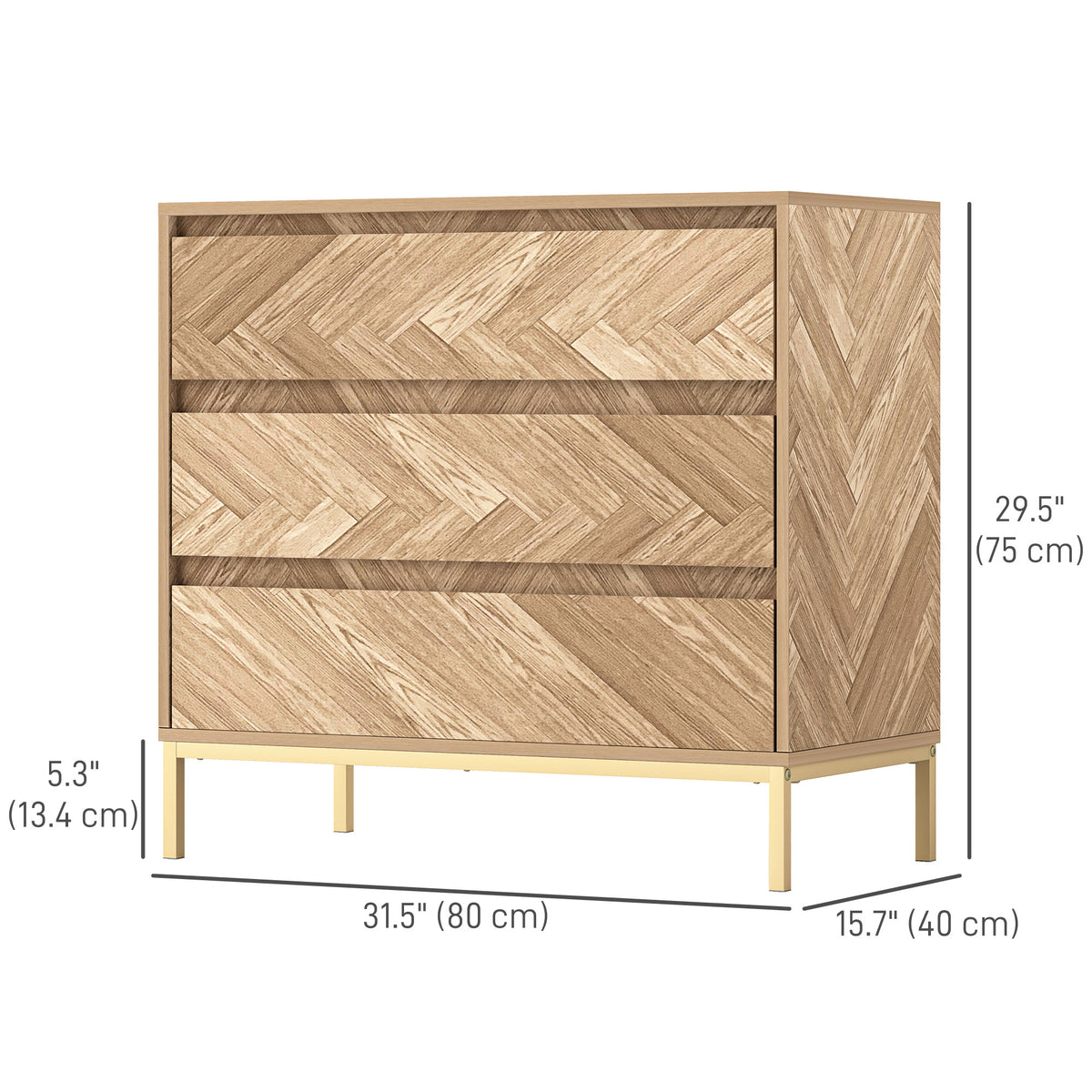 Bedroom Chest of Drawers with Anti-tipping Design, Storage Cabinet with 3 Drawers for Living Room, Hallway, Nature Wood