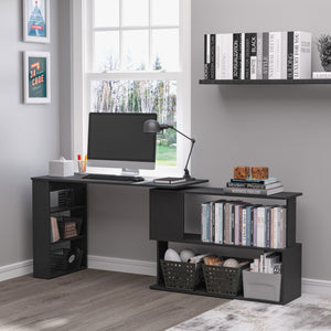 L Shaped Desk, 360° Rotating Corner Desk, Computer Writing Table Workstation with Storage Shelf for Home – view 6