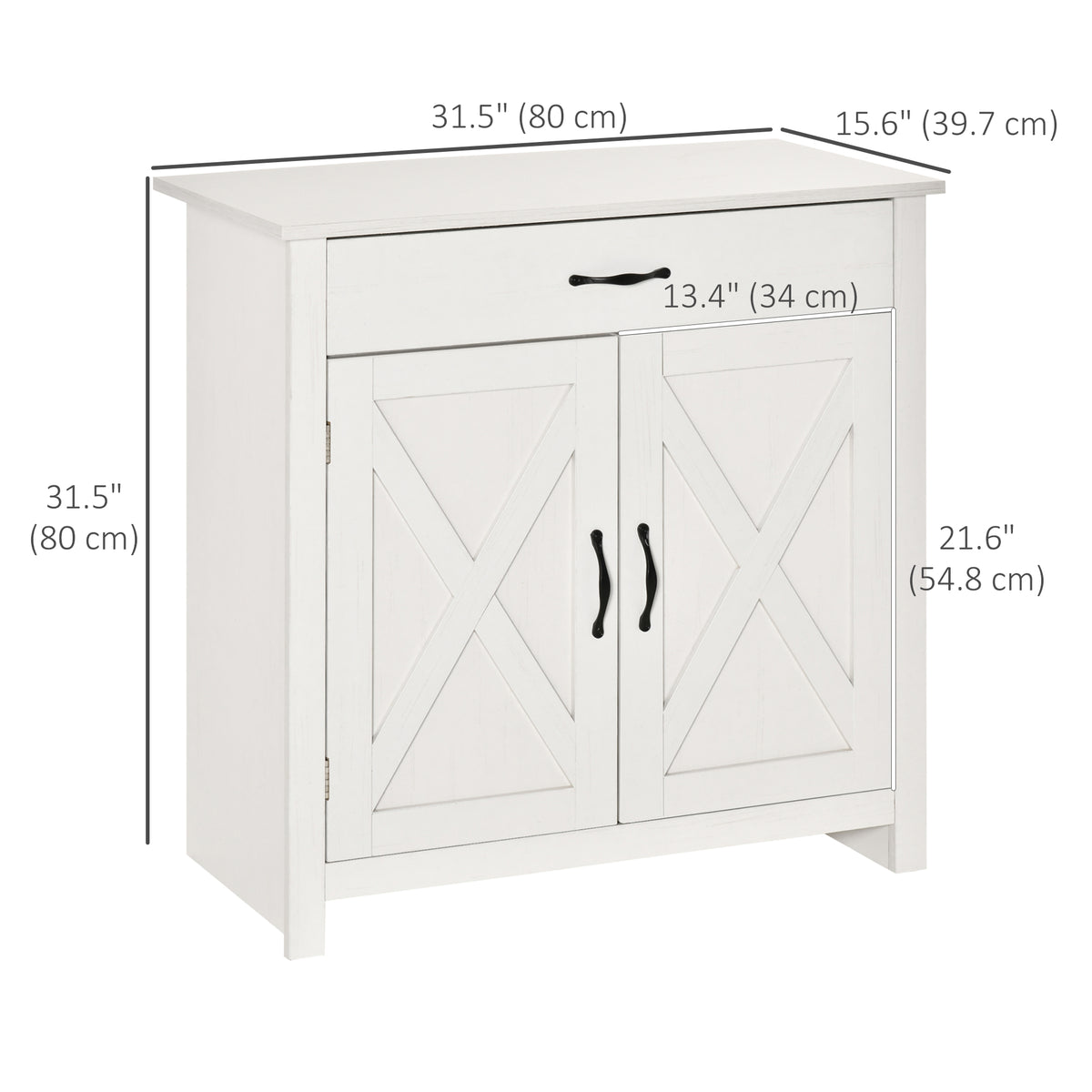 Farmhouse Sideboard Buffet Cabinet, Storage Cabinet with Barn Doors, Distressed White