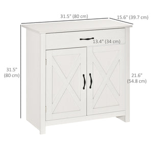 Farmhouse Sideboard Buffet Cabinet, Storage Cabinet with Barn Doors, Distressed White