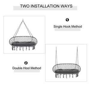 Patio Hammock Chair 2 Seat, Hanging Rope Hammock Swing Chair with Metal Frame and Cushion, Large Macrame Seat for Indoor and Outdoor 396 lbs Capacity, Dark Grey