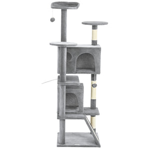 54" Cat Tree, Multi-Level Cat Tower with Scratching Posts, Cat Condos, Bed, Platforms, Ramp, Toy Ball, Beige – view 78