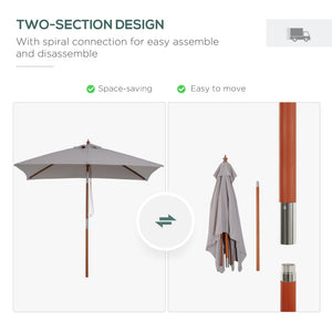 6.6x5ft Square Market Parasol, Wooden Patio Umbrella with Tilt Mechanism and 6 Bamboo Ribs – view 20