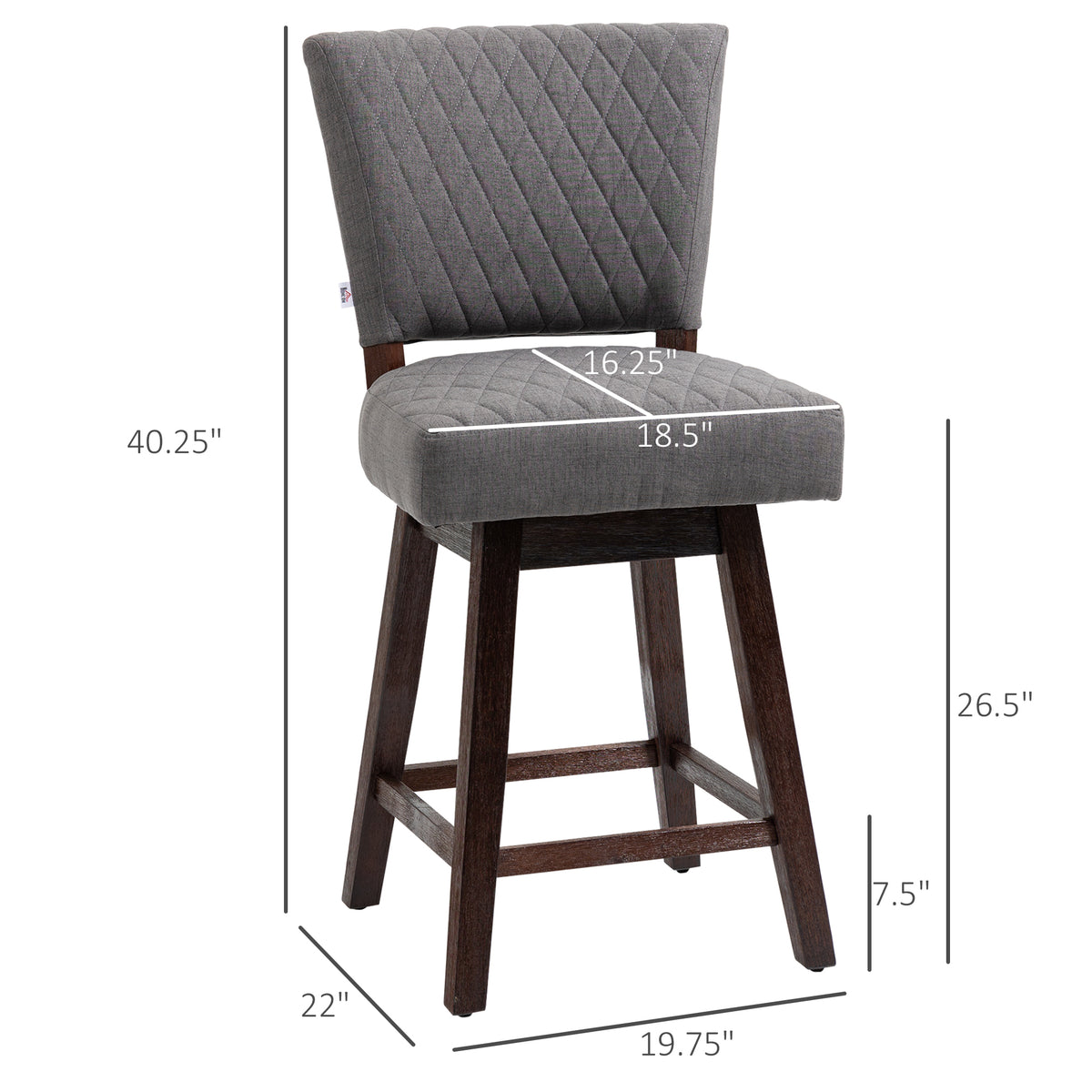 2 Pieces Swivel Bar Stools, Counter Height Stools Set of 2 with Wood Legs and Footrests for Dining Room, Dark Grey