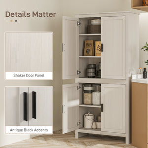 64" Kitchen Pantry Cabinet, Freestanding Storage Cabinet with 4 Doors, 3 Adjustable Shelves, Antique White