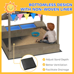 Outdoor Wooden Sandbox with Cover for 3-7 Years Old, Backyard, Brown – view 11