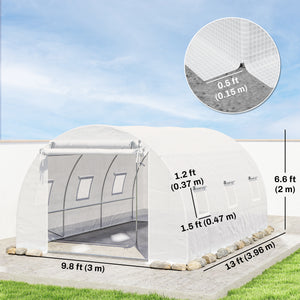 Walk-in Tunnel Greenhouse, Plant Hot House w/ Support Rods, Roll-up Mesh Door, Mesh Windows, 13'x9.8'x6.6' – view 9