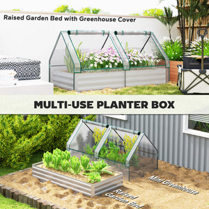 6' x 3' Metal Planter Box with Cover, Raised Garden Bed with Mini Greenhouse for Herbs, Vegetables, Green and Dark Grey