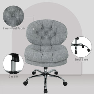 Computer Desk Chair, Armless Office Chair with Wide Padded Seat and Adjustable Height, Cream White – view 25
