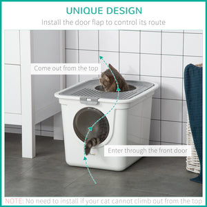 Enclosed Cat Litter Box, Easy Cleaning Kitty Litter Box with Front Entrance, Top Exit, Scoop, White