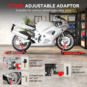 Motorcycle Stand Lift, 850 lbs Capacity Front & Rear Combo Wheel Paddock Stand Lift for Dirt Bikes, Red