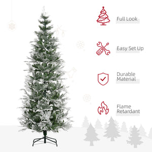 6 Feet Pencil Snow Flocked Artificial Christmas Tree with 517 Realistic Cypress Branches, Auto Open, Green – view 10