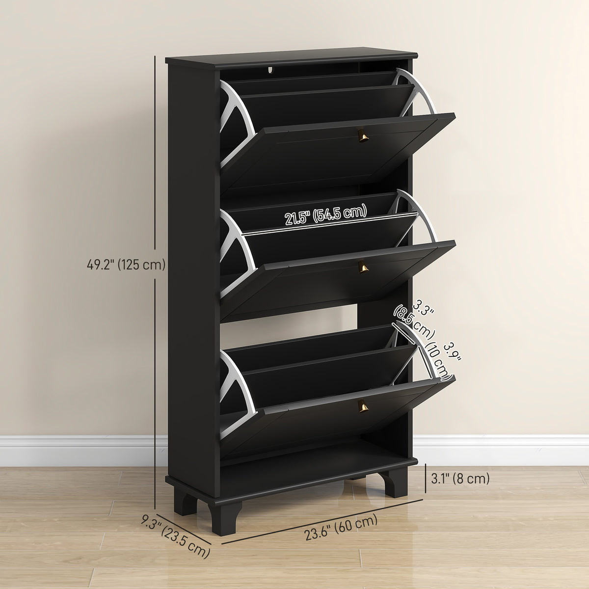 Narrow Shoe Storage with 3 Flip Drawers and Adjustable Shelves – view 2