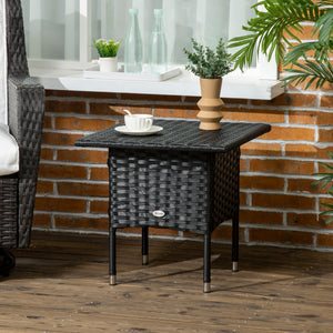 20" Patio Wicker Coffee Table, Outdoor Coffee Table with Plastic Board Underneath the Woven Tabletop for Patio, Garden, Balcony, Black