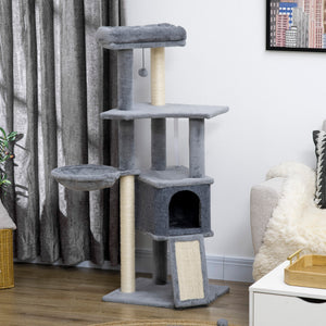 50 Inch Cat Tree, Multi-Level Cat Tower with Sisal Scratching Posts and Ramp, Bed, Condo, Hammock, Toy Ball, Grey