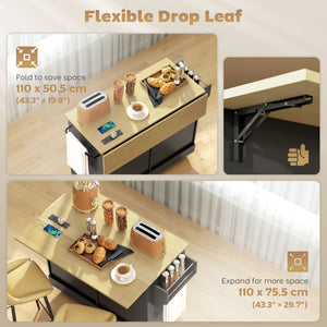 Kitchen Island Cart with Charging Station and Drop Leaf – view 5