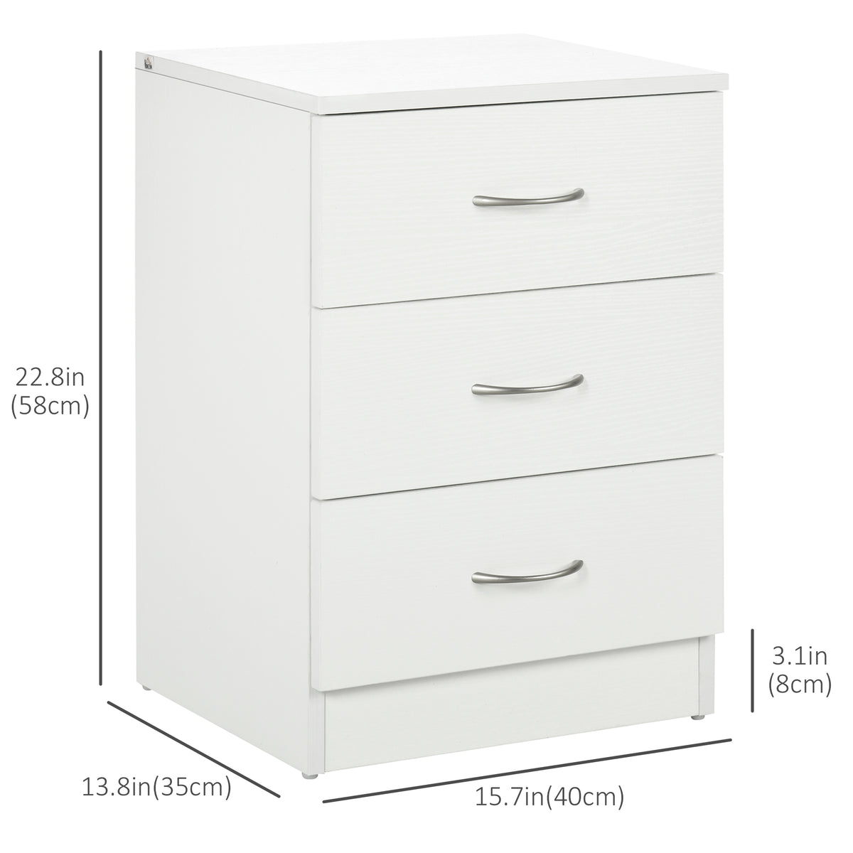 Bedside Table with 3 Drawers, Modern Wood Nightstand, Side Table with Anti-tipping Design for Bedroom, Set of 2, White