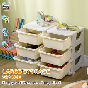 Qaba 3 Tier Kids Toy Organizer and Storage Bins with 6 Plastic Drawers