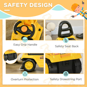 Ride-On Toy Excavator with Digger Scooter Steering Wheel Storage Toddlers for 18-48 Months, Yellow