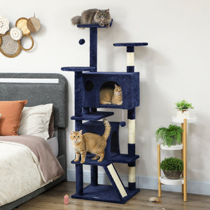 54" Cat Tree, Multi-Level Cat Tower with Scratching Posts, Cat Condos, Bed, Platforms, Ramp, Toy Ball, Beige – view 70